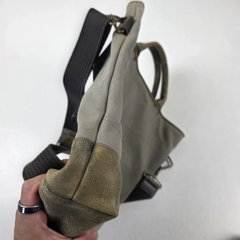 Timbuk2 Tote Bag Mens Large Gray Canvas Faux Leather Crossbody Shoulder Laptop